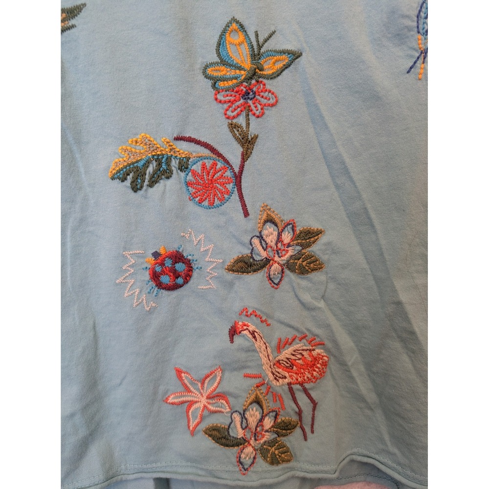 NEW Johnny Was Relaxed Drape Tee Women's XS Blue Embroidered Butterfly - Picture 3 of 13